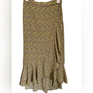 FLORAL Skirt Side Ruffle Asymmetrical Flounced hem Ditsy Floral Print Sz S